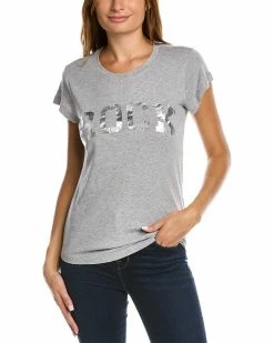 Zadig & Voltaire Silver Cracked Foil T-Shirt Women Sweaters & Knits