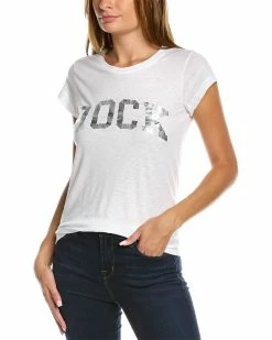 Zadig & Voltaire Silver Cracked Foil T-Shirt Women Sweaters & Knits
